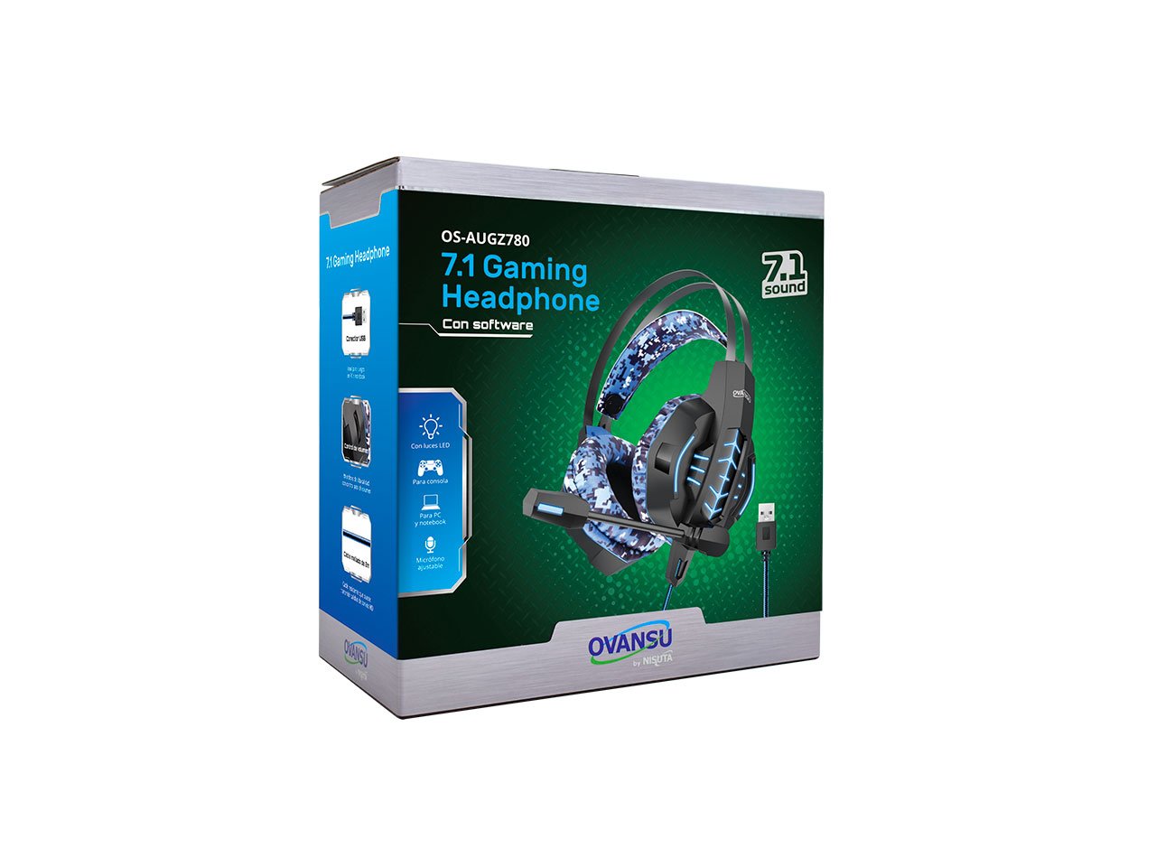 AURI NISUTA OSAUGZ780 gaming camuflado 7.1 USB con software, micrófono y leds - Imagen 4