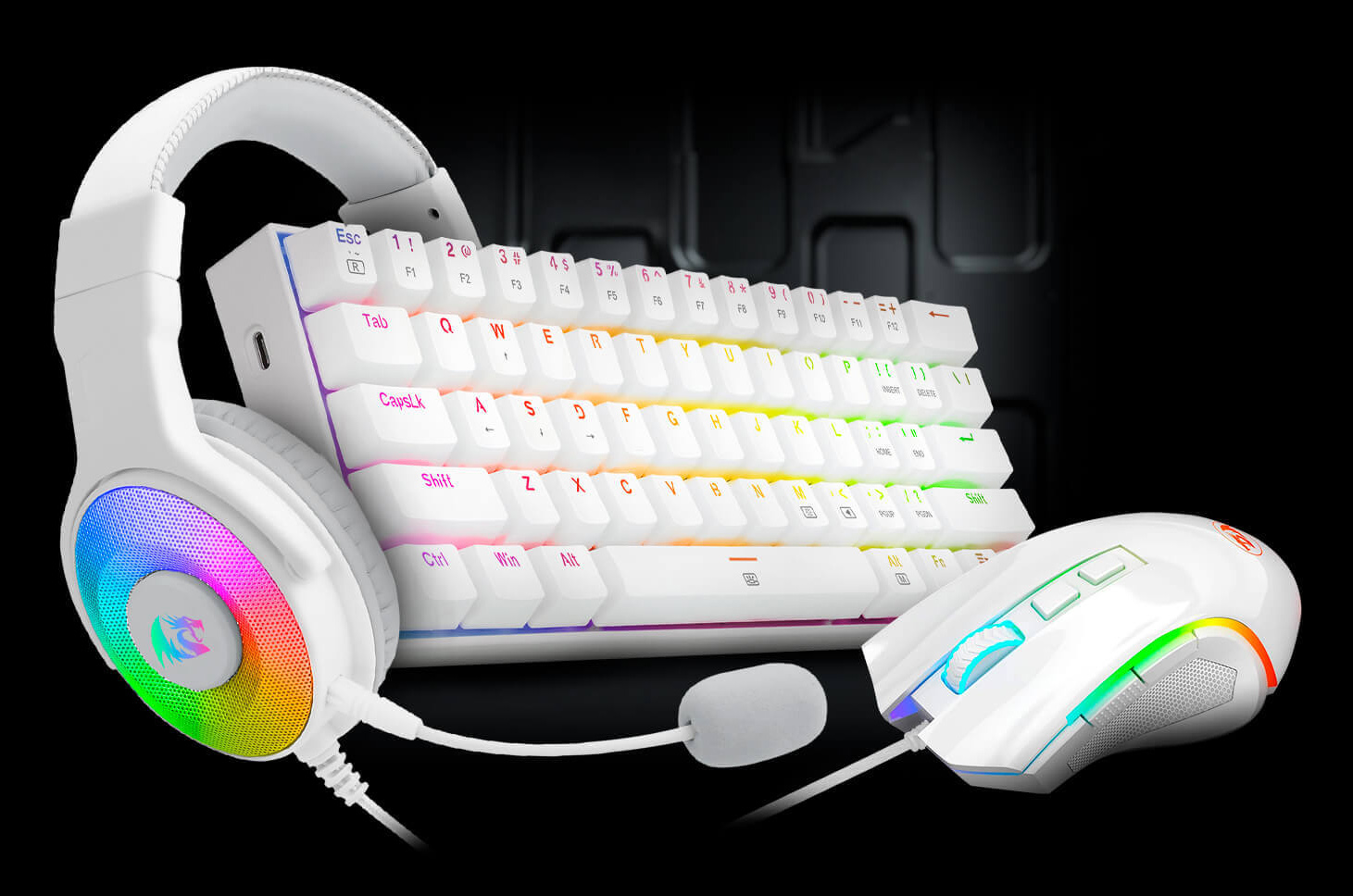 COMBO REDRAGON S129W 3IN1 BLANCA K630RGBW+M607W+H350RGB